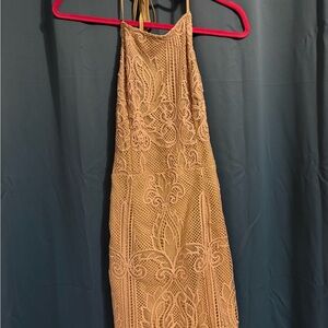 Elegant Lace Tan Dress